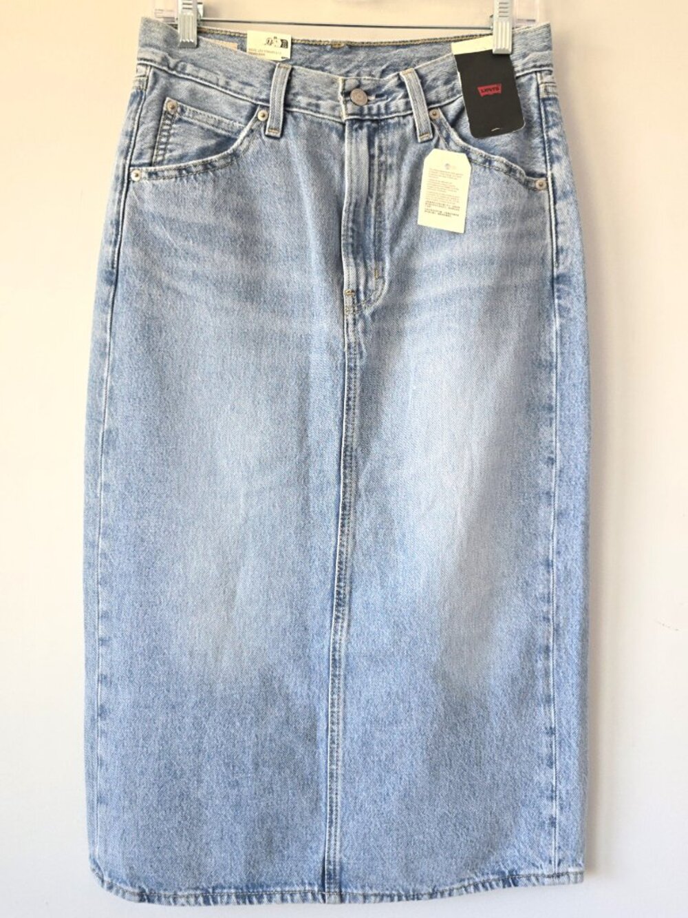 Levi's Midi Denim Skirt 28 Light Wash with Back Slit NWT